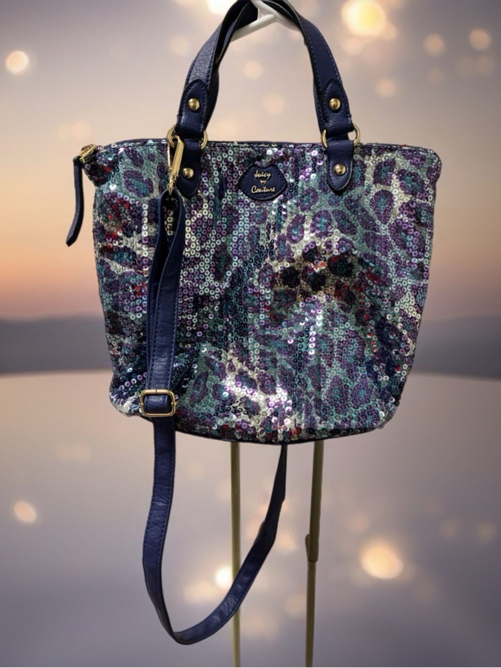 Juicy Couture Sequin Leopard Hand Bag- Purple/Teal